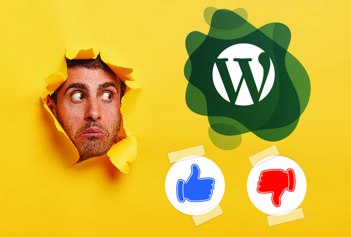 a man with wonder lood with wordpresslogo and like and dislike button